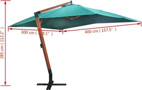 vidaXL Ομπρέλα Κρεμαστή Melia Πράσινη 300 x 400 εκ.