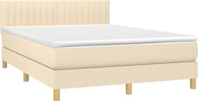vidaXL Κρεβάτι Boxspring με Στρώμα &amp; LED Κρεμ 140x200 εκ. Υφασμάτινο