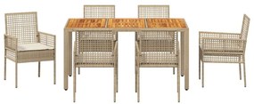 vidaXL Σέτ φαγητού για κήπο 7 pcs Μπεζ συνθετικό ρατάν