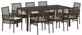 vidaXL Σέτ φαγητού για κήπο 9 pcs Καφέ Πολυ ράταν