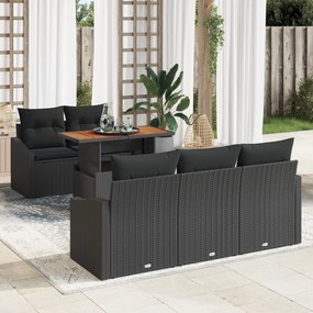 vidaXL Σετ Υπαίθριας Τραπεζαρίας με Μαξιλάρια Μαύρο Πολυ Ρατάν Ακακία