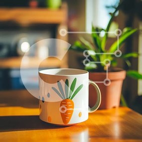 Intra Συλλεκτικό Ξύλινο Παζλ Plywood  4mm - Πολύχρωμη κούπα με σχέδιο καρότο σε ξύλινο τραπέζι Σε Ξύλινο Κουτί - Διαστάσεις Puzzle: 10x10 cm – 25 κομμάτια