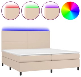 vidaXL Κρεβάτι Boxspring Στρώμα&amp;LED Καπουτσίνο 200x200 εκ. Συνθ. Δέρμα