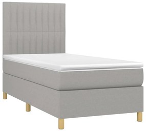 vidaXL Κρεβάτι Boxspring με Στρώμα Ανοιχτό Γκρι 90x200 εκ. Υφασμάτινο