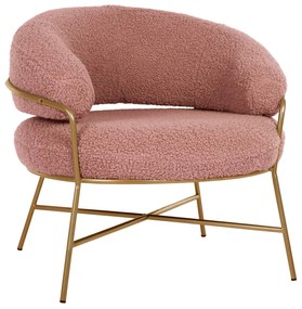 ARMCHAIR TRUDI  DUSTY PINK BOUCLE FABRIC AND GOLD METAL FRAME 84x79x76Hcm.