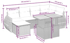 vidaXL Καναπές Σετ 7 Τεμαχίων Μαύρο Συνθετικό Ρατάν με Μαξιλάρια
