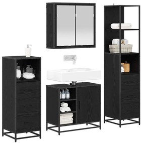 vidaXL Σετ Επίπλων Μπάνιου με ράφι 4 pcs Μαύρη Οξυά Επεξεργασμένο ξύλο