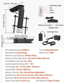 VEVOR Motorized Ceiling TV Mount Electric Flip Down TV Mount for 32-70 in Screen