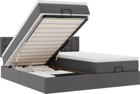 vidaXL Οθωμανικό κρεβάτι με στρώματα &amp; LEDs Γκρι Faux Leather