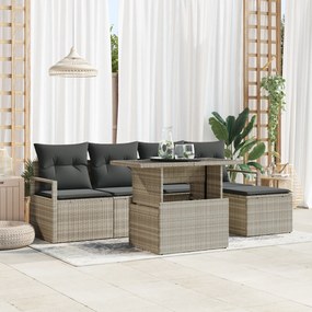 vidaXL Σετ καναπέ 6 τεμαχίων με Μαξιλάρια Ανοιχτό Γκρι Poly Rattan