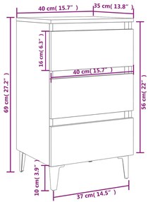 vidaXL Κομοδίνο Λευκό 40 x 35 x 69 εκ. με Μεταλλικά Πόδια