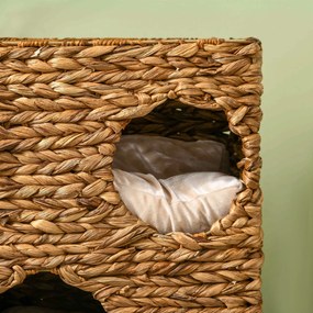 Δέντρο γάτας με πύργο ξυσίματος, 3 επίπεδα, μαλακά μαξιλάρια, πόρτες, υάκινθος νερού, ανοιχτό καφέ