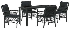 vidaXL Σέτ φαγητού για κήπο με μαξιλάρι 5 pcs Μαύρο Πολυ ράταν
