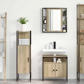 vidaXL Σετ Επίπλων Μπάνιου με ράφι 3 pcs Καφέ Επεξεργασμένο ξύλο