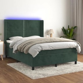 ΚΡΕΒΑΤΙ BOXSPRING ΜΕ ΣΤΡΩΜΑ &amp; LED ΣΚ. ΠΡΑΣΙΝΟ 140X200ΕΚ ΒΕΛΟΥΔΟ 3139508