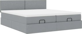 vidaXL Οθωμανικό κρεβάτι με στρώματα &amp; LEDs Ανοιχτό γκρι ύφασμα