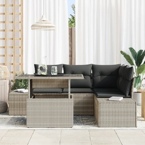 vidaXL Σετ Καναπέ 5 Τεμαχίων με Μαξιλάρια Ανοιχτό Γκρι Πολυ Ράταν