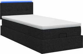 vidaXL Κρεβάτι Ottoman με Στρώμα και LED Μαύρο 90 x 190 cm Ύφασμα