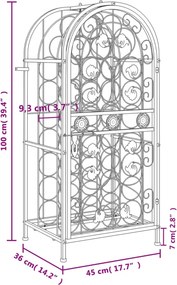 vidaXL Ραφιέρα Κρασιών 33 Μπουκ. Μαύρη 45x36x100 εκ. Σφυρήλατο Σίδερο