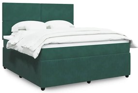 vidaXL Κρεβάτι Boxspring με Στρώμα Σκούρο Πράσινο 180x200εκ. Βελούδινο