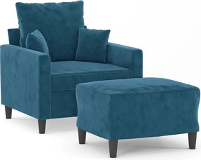 vidaXL Πολυθρόνα Μπλε 60 εκ. Βελούδινη με Υποπόδιο