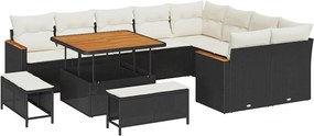 vidaXL Σετ Καναπέ Κήπου με μαξιλάρι 12 pcs Μαύρο Πολυ Ρατάν