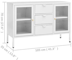 Μπουφές Λευκός 105 x 35 x 70 εκ. από Ατσάλι και Ψημένο Γυαλί - Λευκό