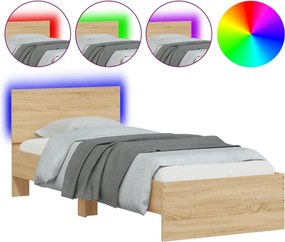 vidaXL Πλαίσιο Κρεβατιού με Κεφαλάρι/LED Sonoma δρυς 75x190 εκ.
