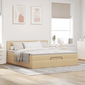 vidaXL Οθωμανικό κρεβάτι με στρώμα &amp; LEDs Cream 180x200cm ύφασμα