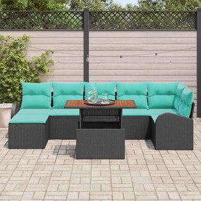 vidaXL Σετ Καναπέ Κήπου 8 pcs Μαύρο Πολυ ράταν