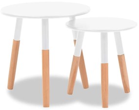 Σετ Βοηθητικά Τραπέζια 2 τεμ. Λευκά από Μασίφ Ξύλο Πεύκου - Λευκό