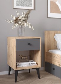 Κομοδίνο ArteLibre AMARI Δρυς/Ανθρακί Μοριοσανίδα 43x43x67.5cm