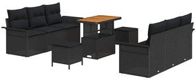 vidaXL Σετ Καναπέ Κήπου με μαξιλάρι 9 pcs Μαύρο 90 x 55 x 71 cm