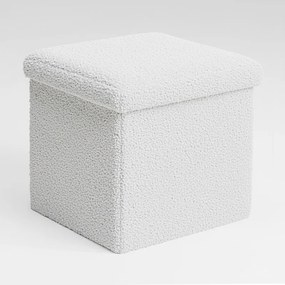 Σκαμπό-μπαούλο Crystal pakoworld μπουκλέ ύφασμα σε ivory απόχρωση 38x38x38εκ