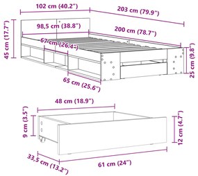 Πλαίσιο Κρεβατιού με συρτάρια Sonoma Δρυς 100x200εκ. Επεξ. Ξύλο - Καφέ