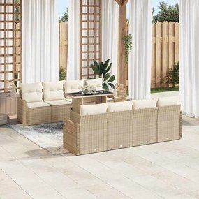 vidaXL Σετ Σαλονιού 9 Τεμαχίων με Μαξιλάρια Μπεζ Poly Rattan