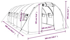 Θερμοκήπιο Πράσινο 18 μ² 6 x 3 x 2 μ. με Ατσάλινο Πλαίσιο - Πράσινο