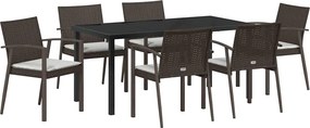 vidaXL Σέτ φαγητού για κήπο 7 pcs Καφέ και Μαύρο Ράτα PE