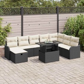 vidaXL Σετ Καναπέ Κήπου με μαξιλάρι 9 pcs Μαύρο Πολυ ράταν