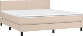 vidaXL Κρεβάτι Boxspring Στρώμα&amp;LED Καπουτσίνο 180x200 εκ. Συνθ. Δέρμα