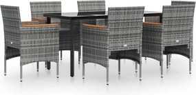 vidaXL Σετ Τραπεζαρίας Κήπου 7 τεμ. Γκρι / Μαύρο με Μαξιλάρια