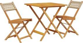 vidaXL Σετ Επίπλων Bistro 3 τεμ. Μπεζ Ρατάν/Μασίφ Ξύλο