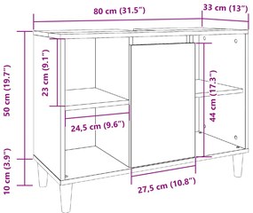 Ντουλάπι Μπάνιου Αρτισιανή Δρυς 80 x 33 x 60 εκ. Επεξεργ. Ξύλο 857134