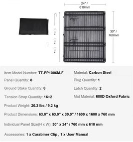 VEVOR Dog Playpen 8 Panels Foldable Metal Dog Exercise Pen with Bottom Pad 30&quot;H