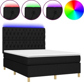 vidaXL Κρεβάτι Boxspring με Στρώμα &amp; LED Μαύρο 140x200 εκ. Υφασμάτινο