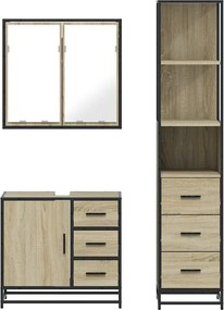 vidaXL Σετ Επίπλων Μπάνιου 3 Τεμαχίων Sonoma Δρυς Επεξεργασμένο Ξύλο