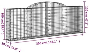 vidaXL Συρματοκιβώτια Τοξωτά 12 τεμ. 300x30x100/120 εκ. Γαλβαν. Ατσάλι