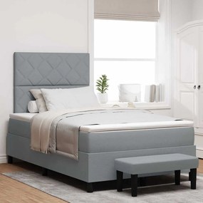 vidaXL Κρεβάτι Box Spring με Στρώμα & Πάγκο Ανοιχτό Γκρι 120x200 εκ. Ύφασμα