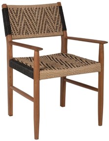 Πολυθρόνα Τραπεζαρίας HM9383.01 57x66x86cm Με Συνθετικό Σχοινί Ξύλο Teak Black-Beige Wood, Rope