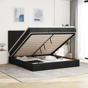 vidaXL Οθωμανικό κρεβάτι με στρώμα Μαύρο 160x200cm Ύφασμα